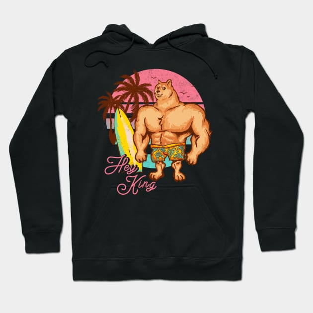 Swole Doge Chilling on the Beach | Hey King | Pink Hoodie by anycolordesigns